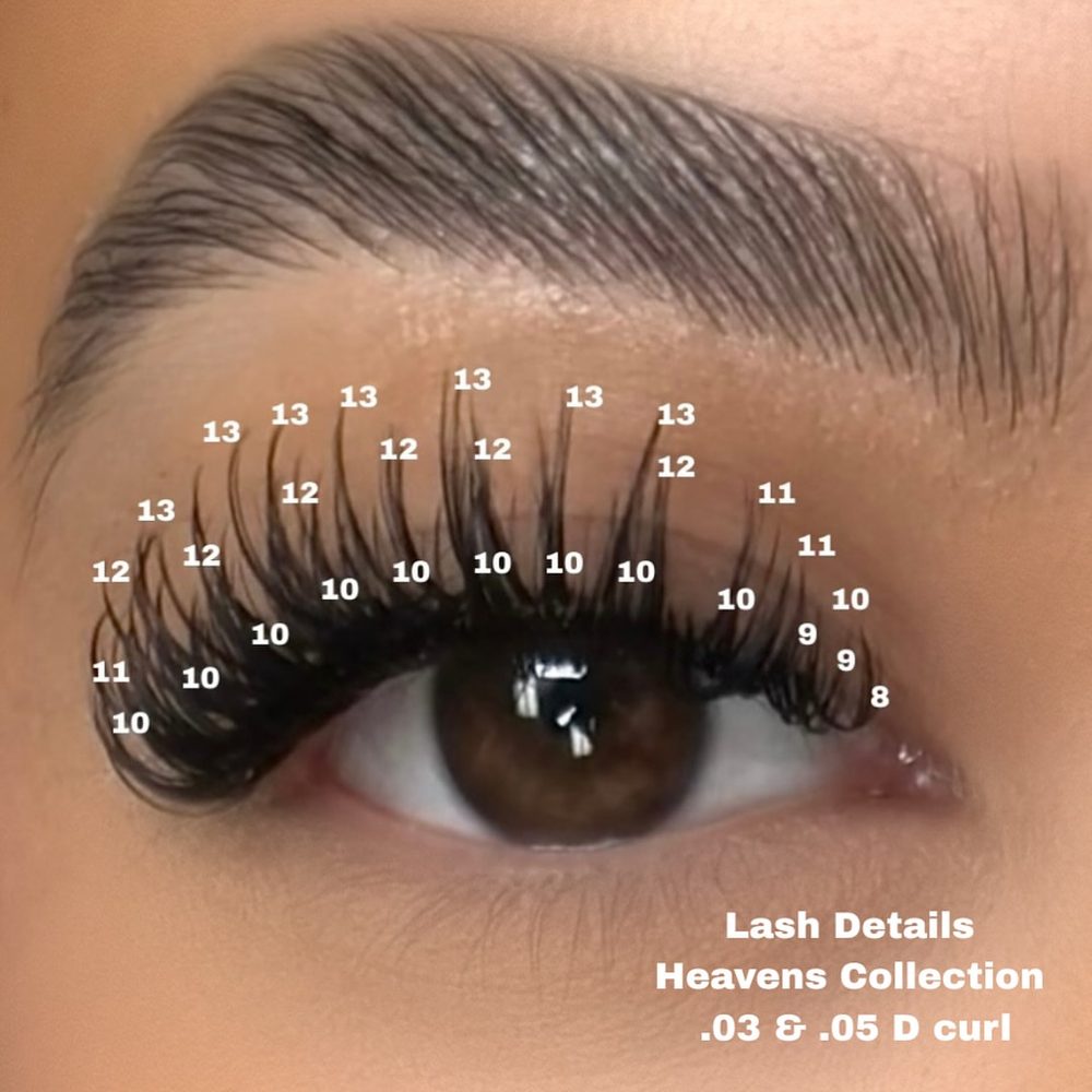 Lash map from the Heavens Collection, lengths 8 to 13, .03 and .05 D curl