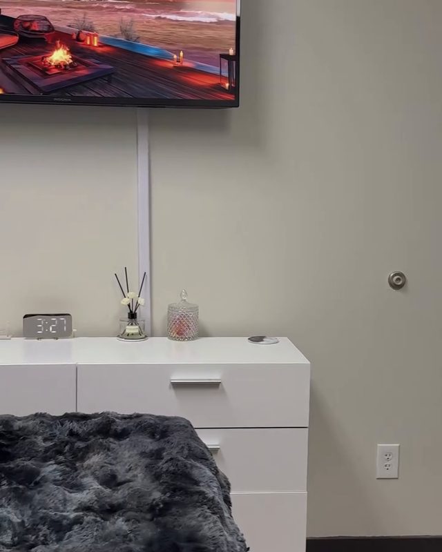 The lash room at the Gaston Ave studio, with a faux fur lash bed